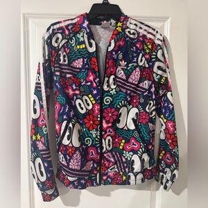 Adidas Women's Vibrant Graphic Bomber Jacket Y2K Vibes Pop Art Aesthetic Small